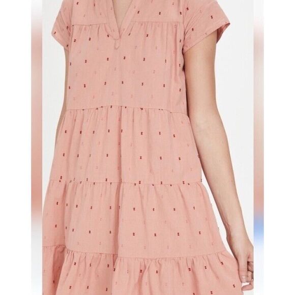 Roller Rabbit Dress S/XS Pink Cotton Acote Pamela Short Sleeve Flocking - Picture 4 of 13